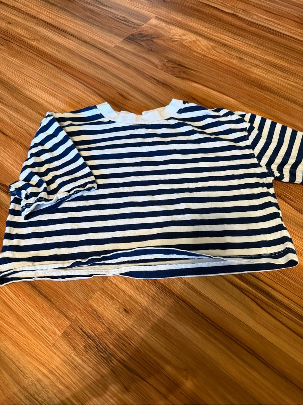 Zara Navy and White Striped Crew Tee
